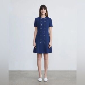 NWOT Lafayette 148 New York WOOL-SILK CREPE DOUBLE BREASTED BLUE Dress Size 12